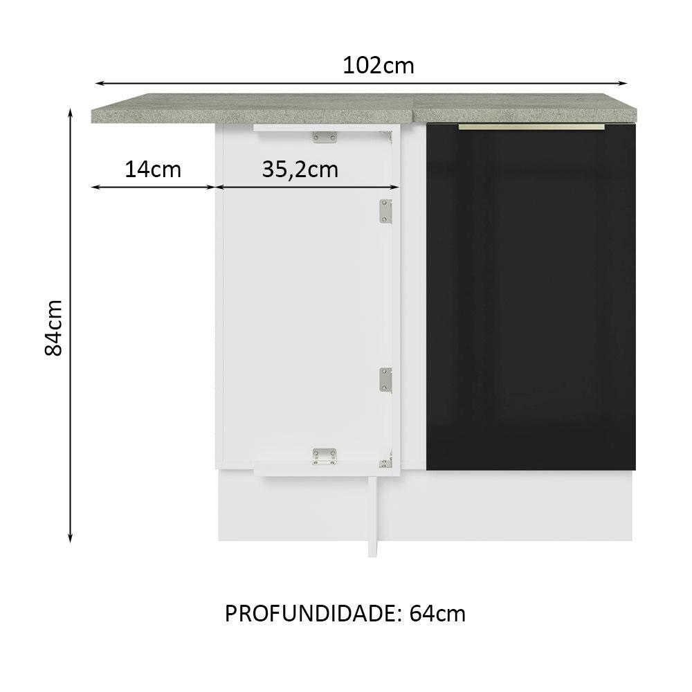Balcão de Canto 1 Porta Branco/Preto Lux Madesa