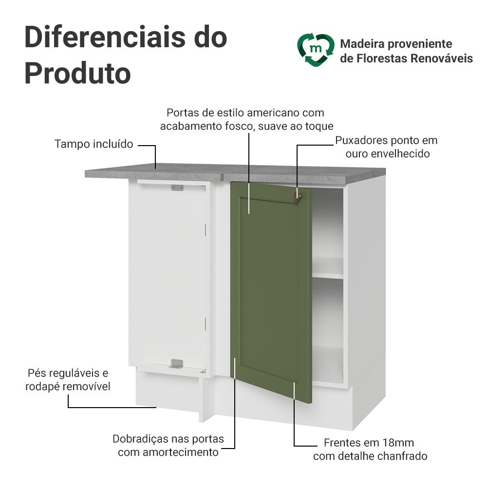 Balcão de Canto 1 Porta Branco/Verde Vik Madesa