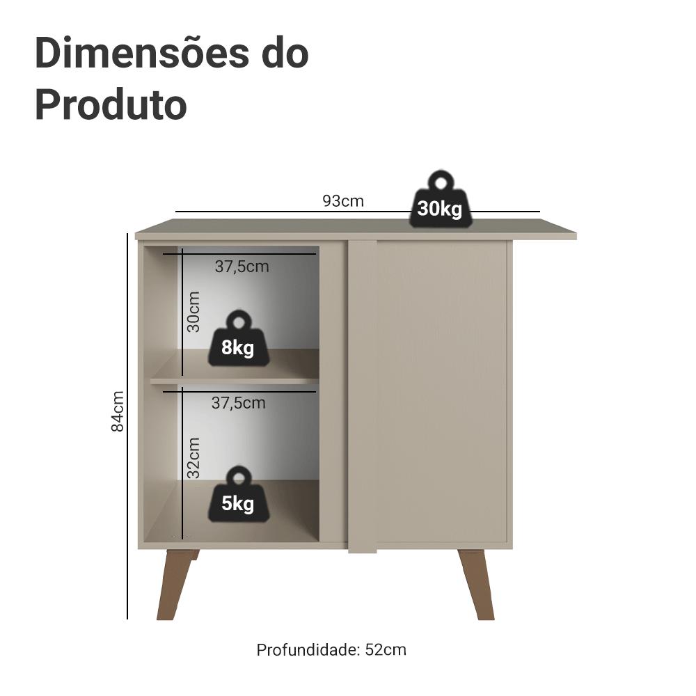 Balcão de Canto 1 Porta Com Pés Crema Nice Madesa