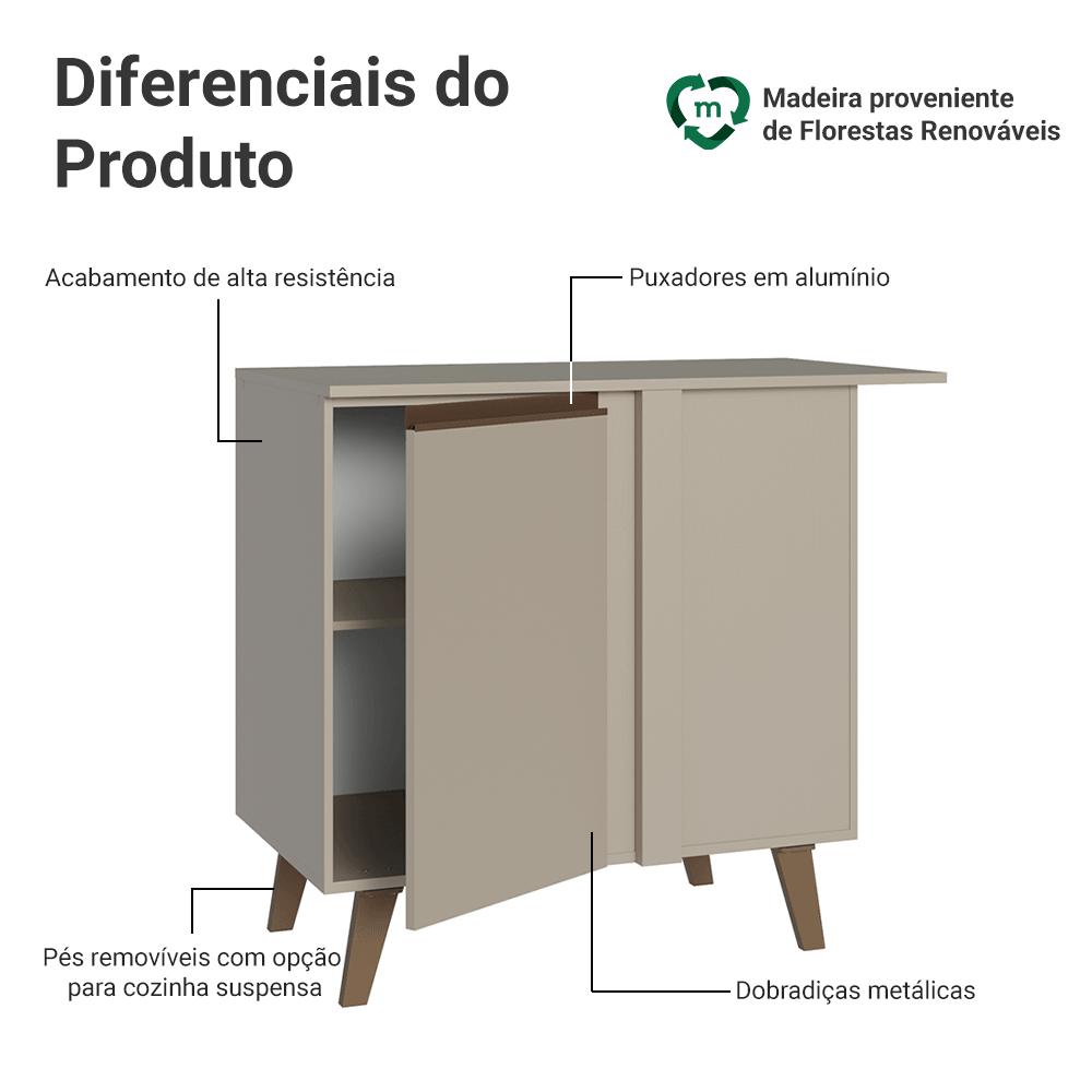 Balcão de Canto 1 Porta Com Pés Crema Nice Madesa
