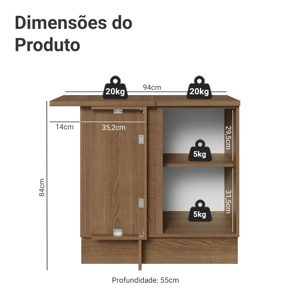Balcão de Canto 1 Porta Rustic/Azul Vik Madesa