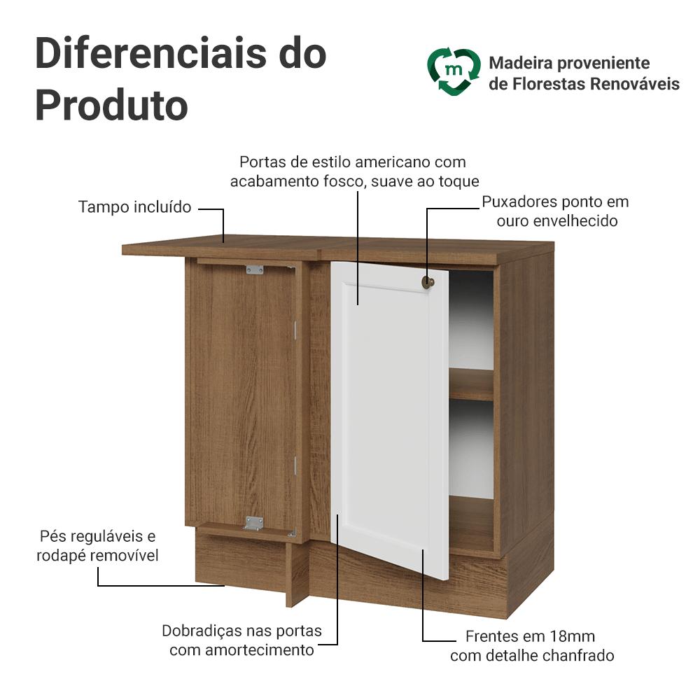 Balcão de Canto 1 Porta Rustic/Branco Vik Madesa