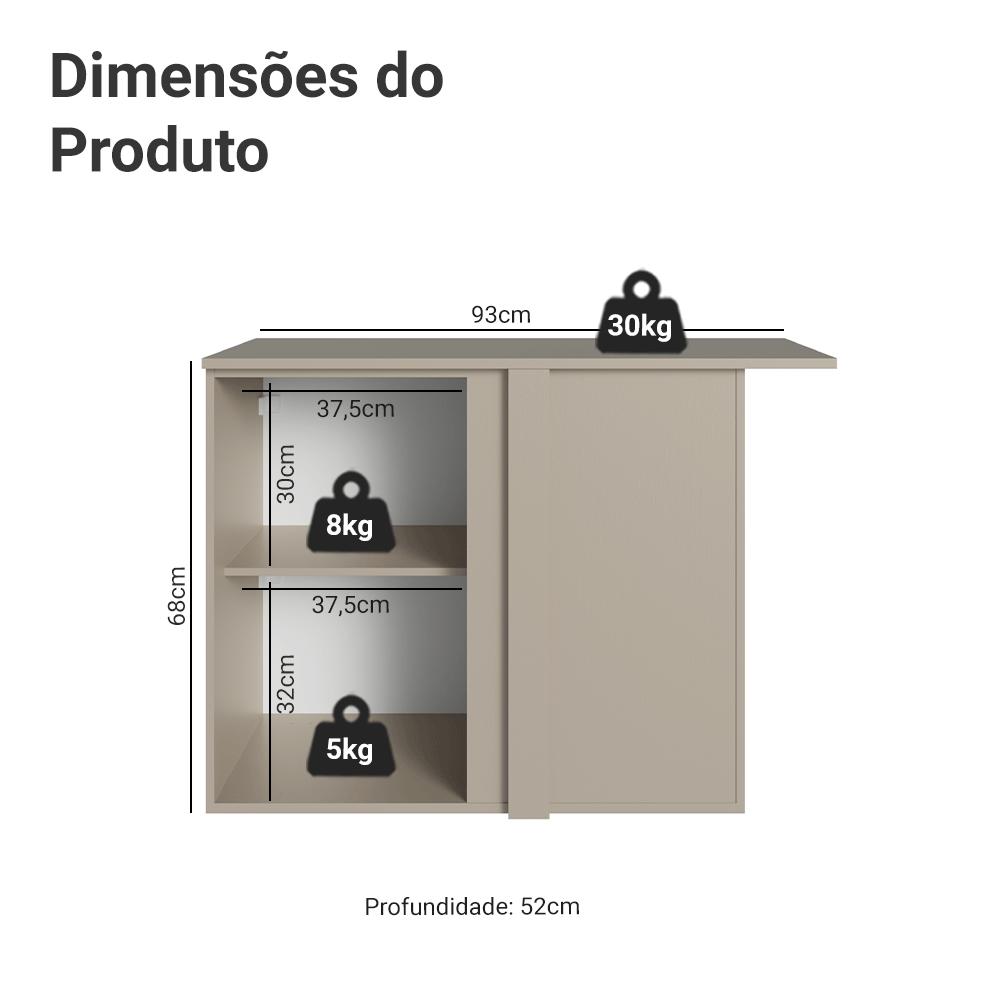 Balcão de Canto 1 Porta Suspenso Crema Nice Madesa