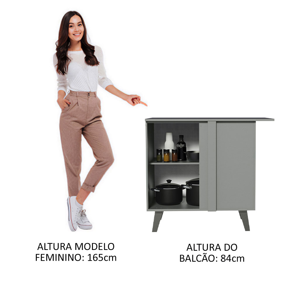 Balcão de Canto Armário de Cozinha 1 Porta Com Pés Cinza Nice Madesa