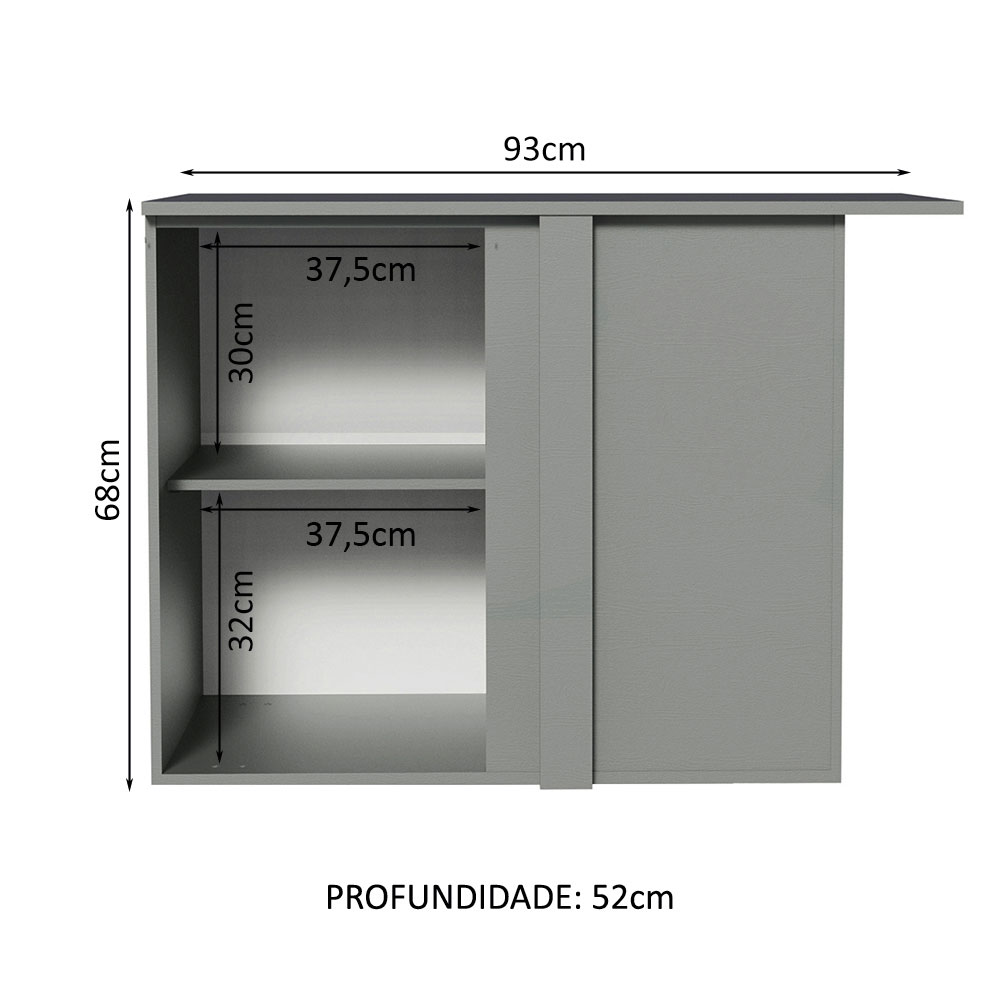 Balcão de Canto Armário de Cozinha 1 Porta Suspenso Cinza Nice Madesa