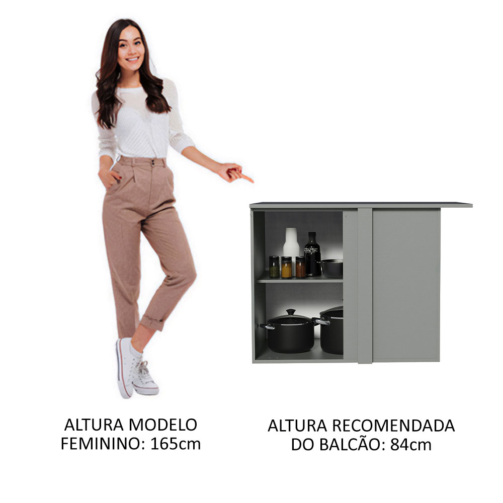 Balcão de Canto Armário de Cozinha 1 Porta Suspenso Cinza Nice Madesa