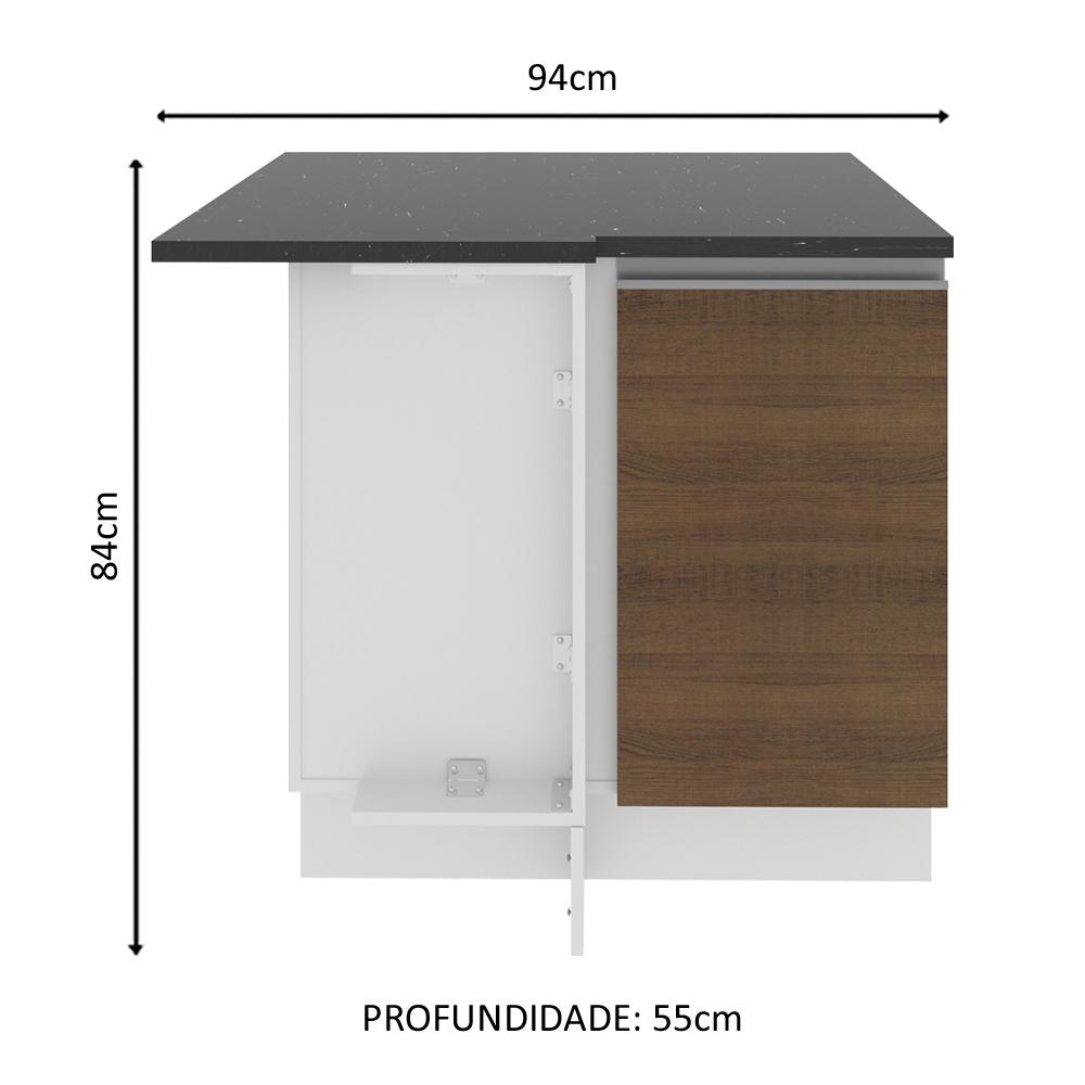 Balcão de Canto Armário de Cozinha 100% MDF 1 Porta Branco/Rustic Acordes Madesa