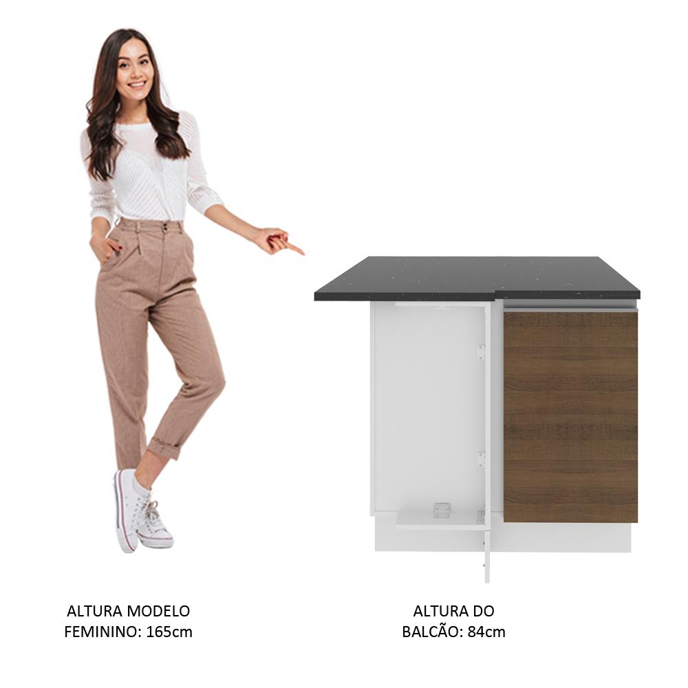 Balcão de Canto Armário de Cozinha 100% MDF 1 Porta Branco/Rustic Acordes Madesa