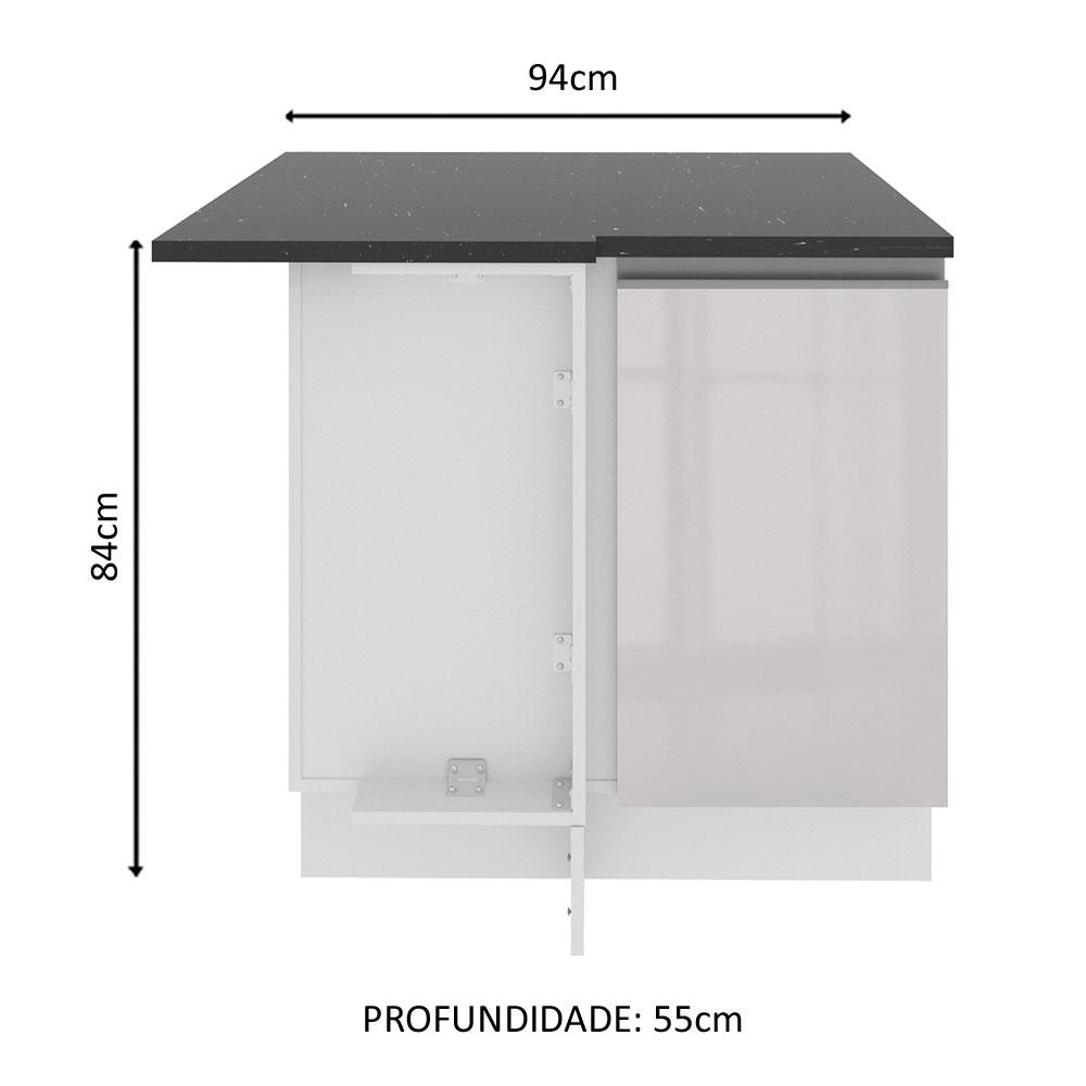 Balcão de Canto Armário de Cozinha 100% MDF Porta Branco Brilhante Acordes Madesa