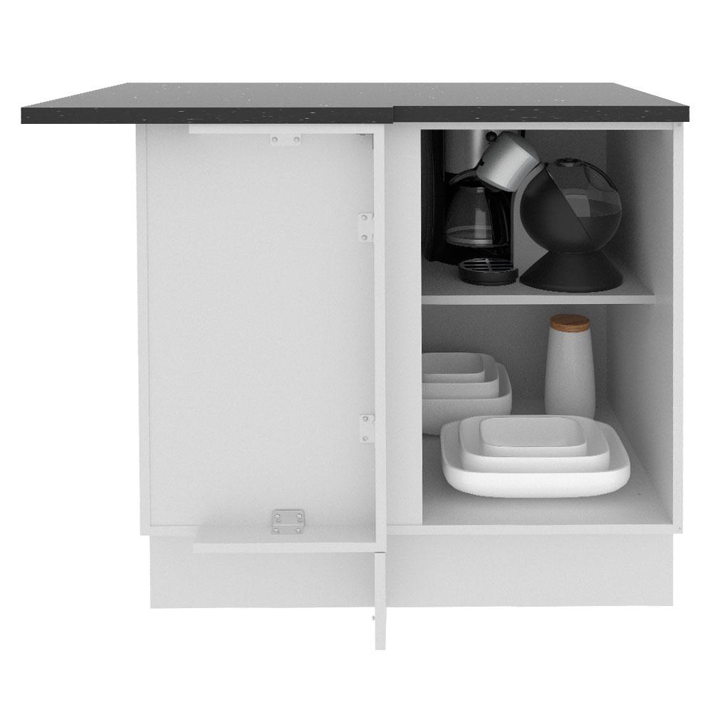Balcão de Canto Armário de Cozinha 100% MDF Porta Branco Brilhante Acordes Madesa