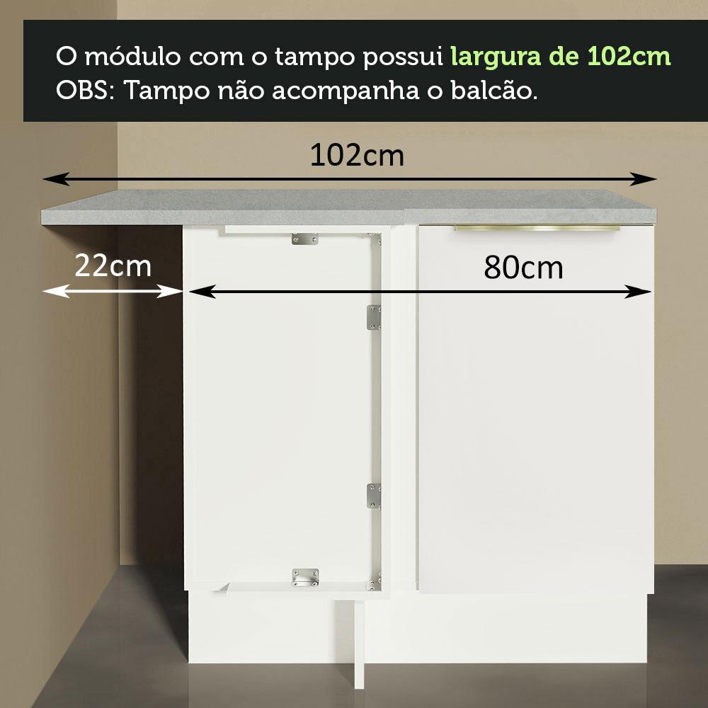 Balcão de Canto Madesa Lux 1 Porta (Sem Tampo) - Branco/Branco Veludo