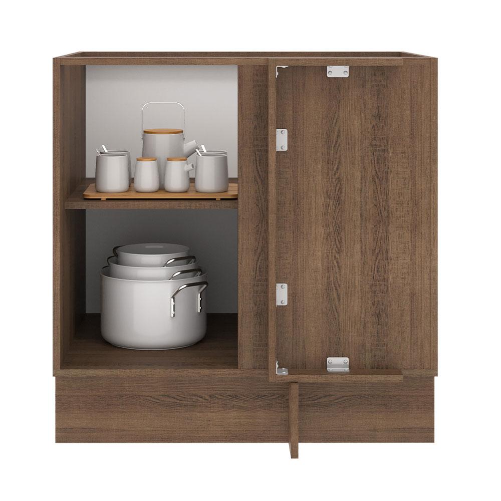 Balcão de Canto Madesa Lux 1 Porta (Sem Tampo) - Rustic/Branco Veludo