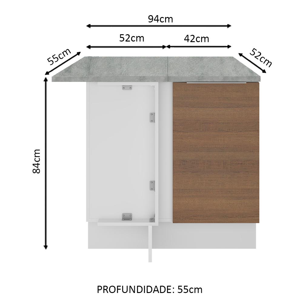 Balcão de Canto Madesa Stella 1 Porta - Branco/Rustic