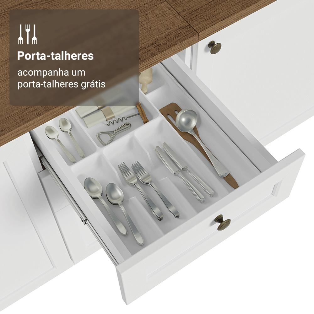 Balcão de Cozinha 120 cm 2 Portas 3 Gavetas Branco Tampo Rustic Vik Madesa