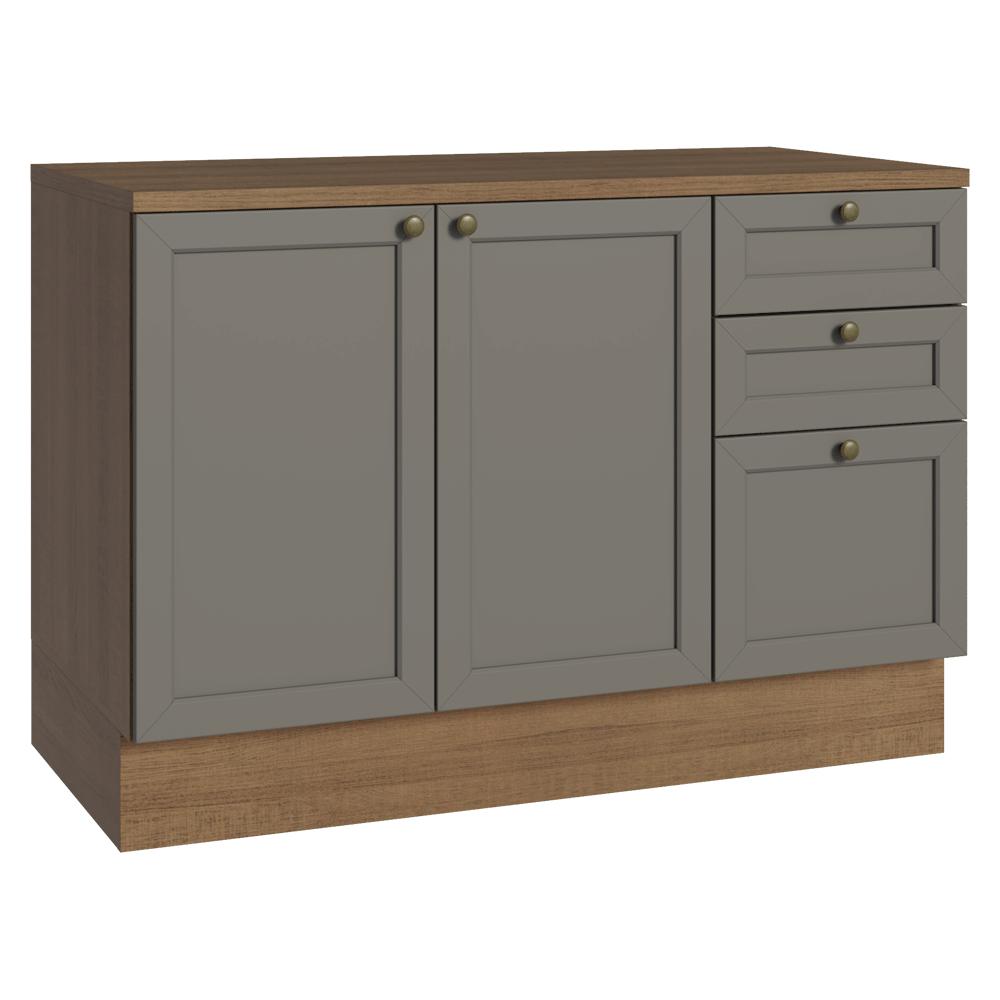 Balcão de Cozinha 120 cm 2 Portas 3 Gavetas Rustic/Cinza Vik Madesa