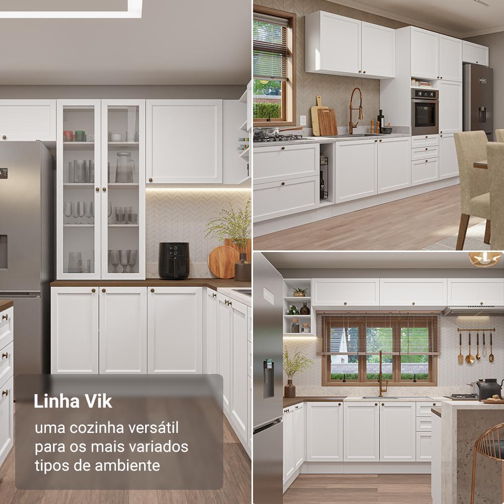 Balcão de Cozinha 120 cm 2 Portas Branco Tampo Rustic Vik Madesa