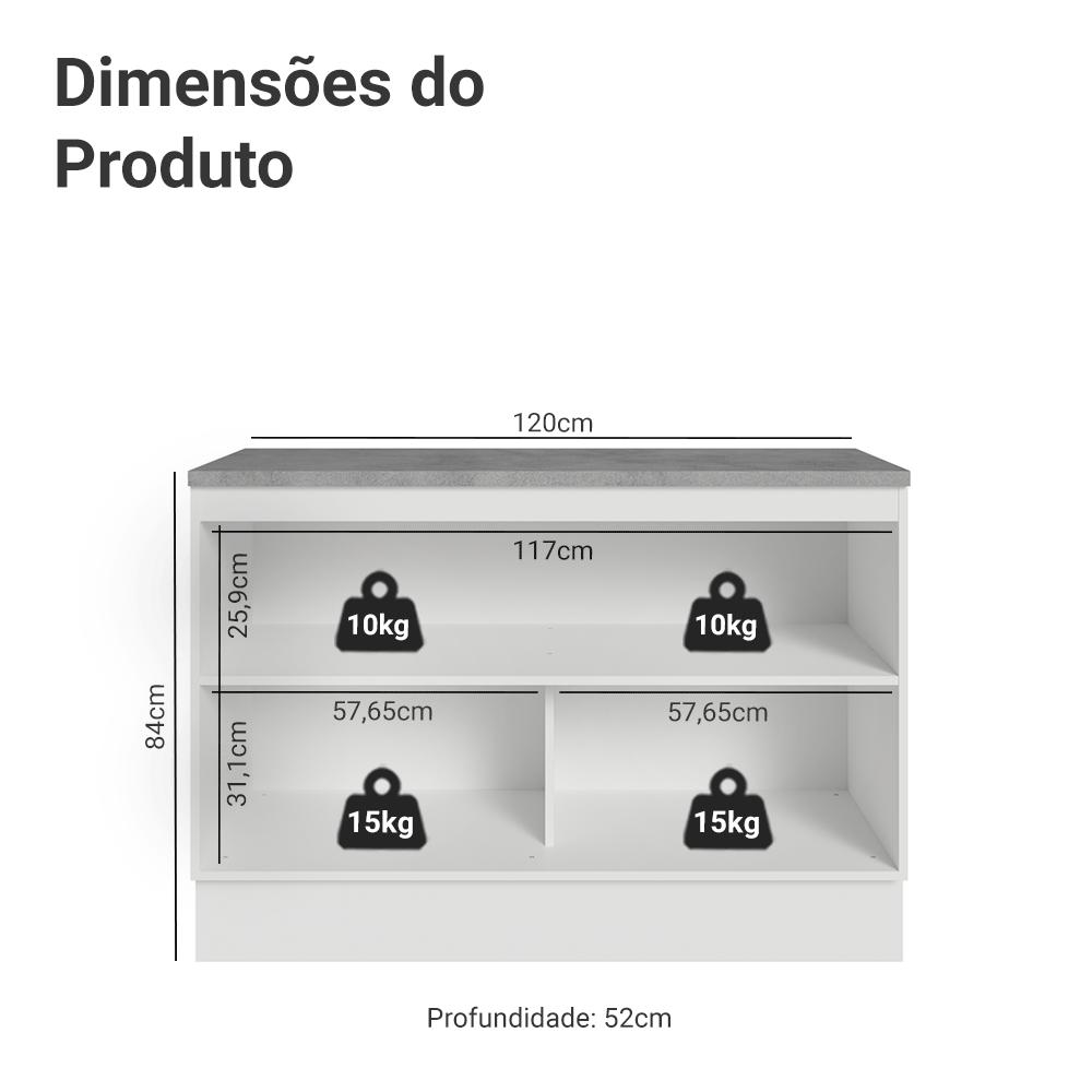 Balcão de Cozinha 120 cm 2 Portas Branco/Azul Vik Madesa