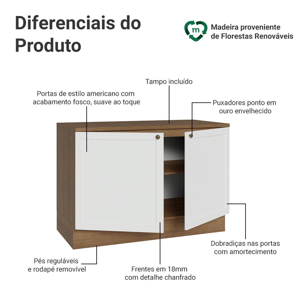 Balcão de Cozinha 120 cm 2 Portas Rustic/Branco Vik Madesa