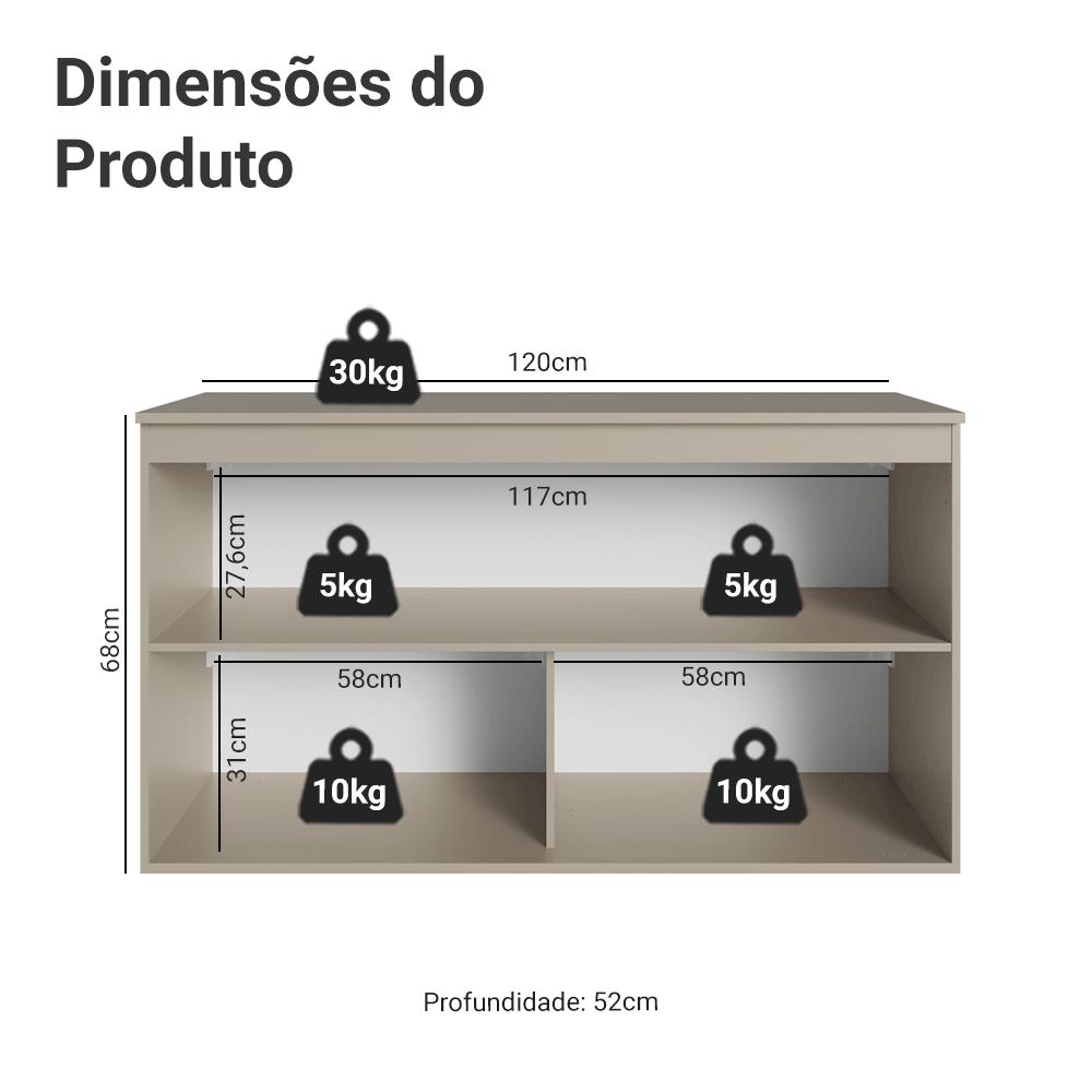 Balcão de Cozinha 120 cm 2 Portas Suspenso Crema Nice Madesa