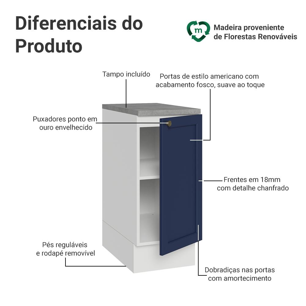 Balcão de Cozinha 35 cm 1 Porta Branco/Azul Vik Madesa