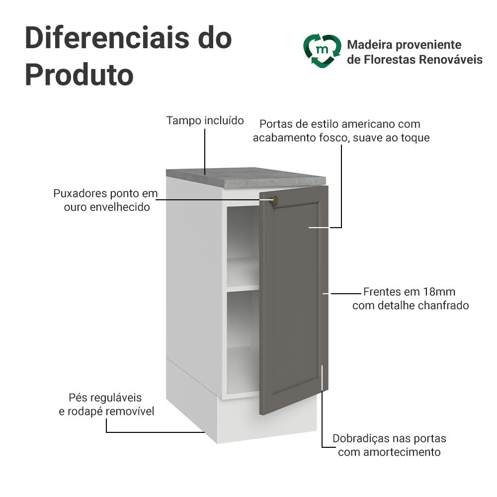 Balcão de Cozinha 35 cm 1 Porta Branco/Cinza Vik Madesa