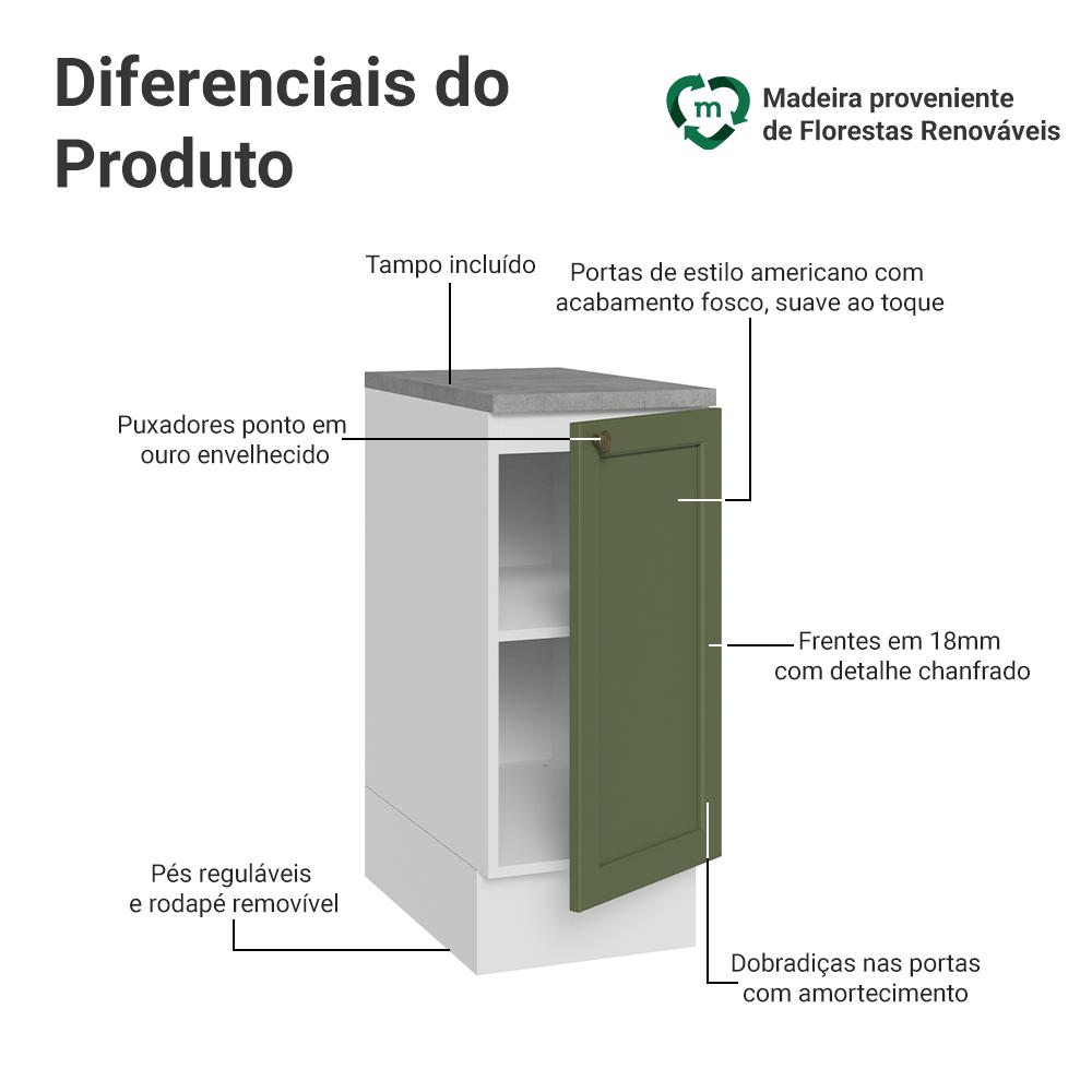 Balcão de Cozinha 35 cm 1 Porta Branco/Verde Vik Madesa