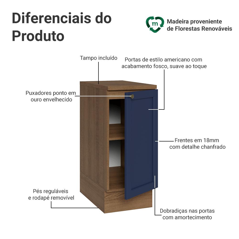 Balcão de Cozinha 35 cm 1 Porta Rustic/Azul Vik Madesa