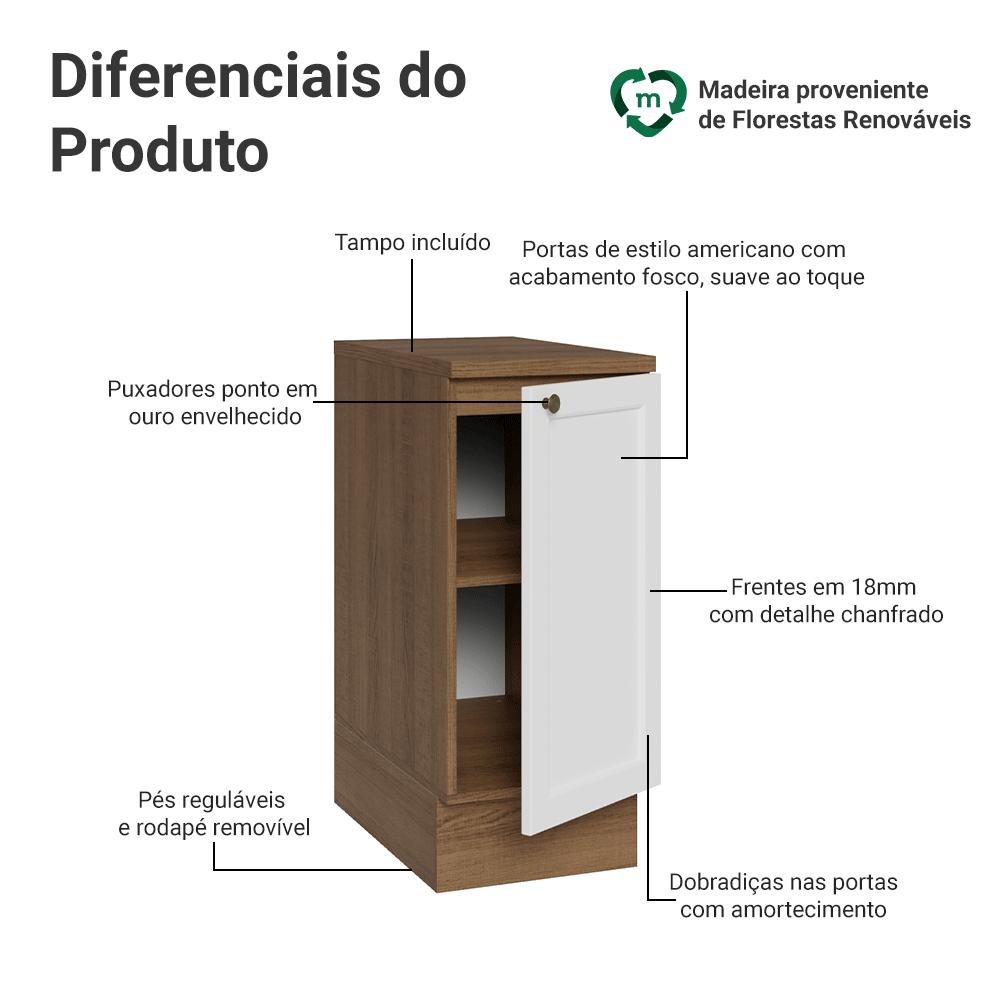 Balcão de Cozinha 35 cm 1 Porta Rustic/Branco Vik Madesa