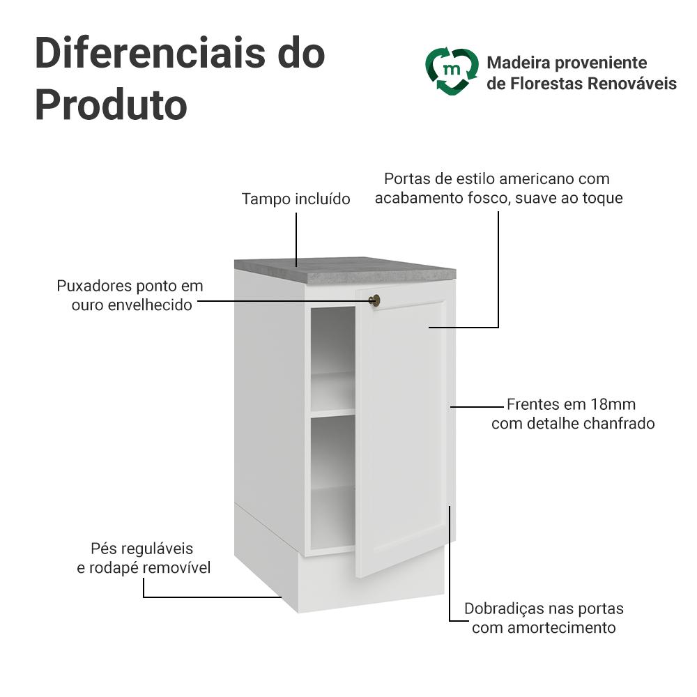 Balcão de Cozinha 40 cm 1 Porta Branco Vik Madesa