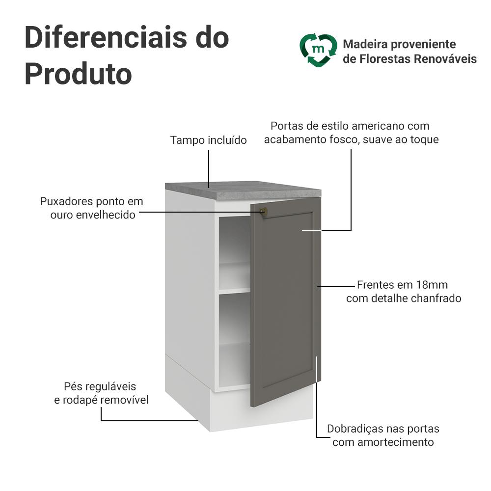 Balcão de Cozinha 40 cm 1 Porta Branco/Cinza Vik Madesa