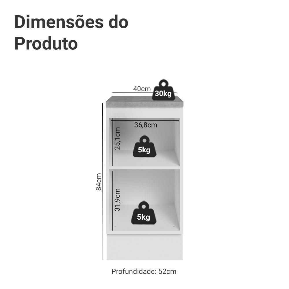 Balcão de Cozinha 40 cm 1 Porta Branco/Verde Vik Madesa