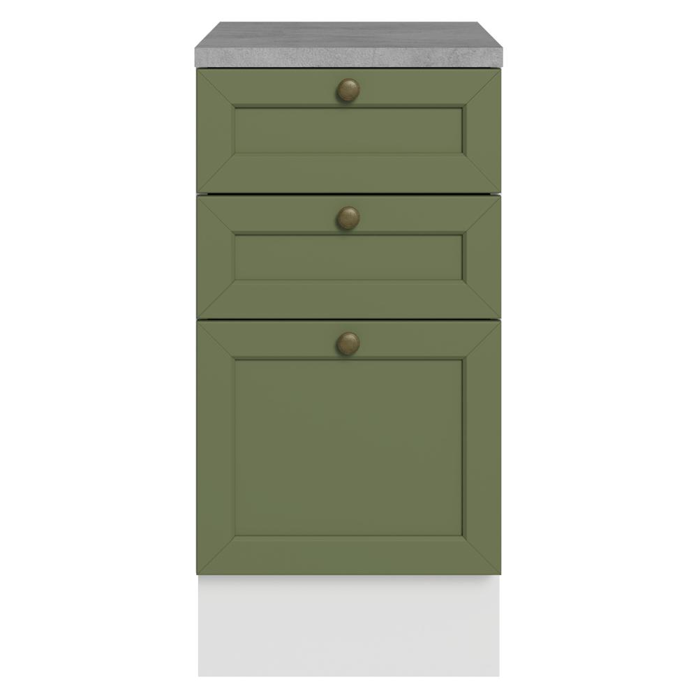 Balcão de Cozinha 40 cm 3 Gavetas Branco/Verde Vik Madesa