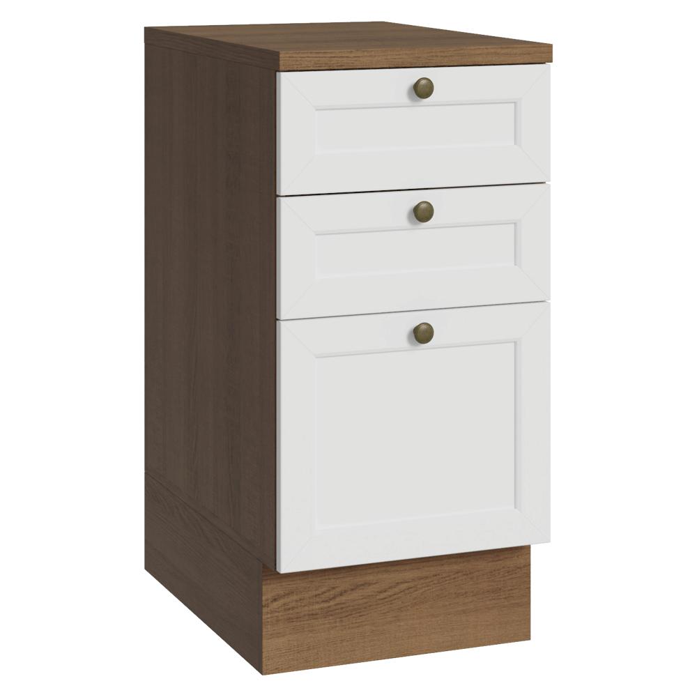 Balcão de Cozinha 40 cm 3 Gavetas Rustic/Branco Vik Madesa