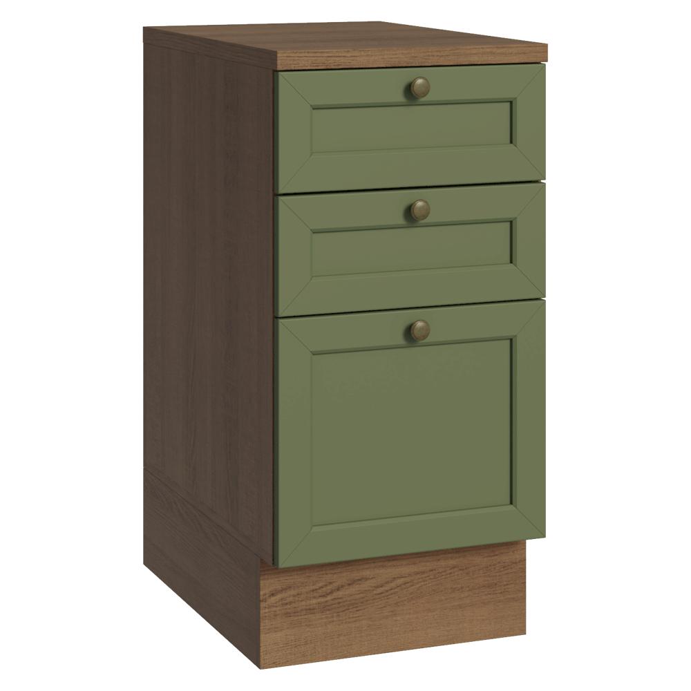 Balcão de Cozinha 40 cm 3 Gavetas Rustic/Verde Vik Madesa