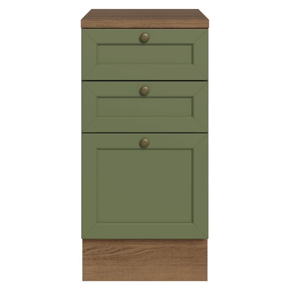 Balcão de Cozinha 40 cm 3 Gavetas Rustic/Verde Vik Madesa