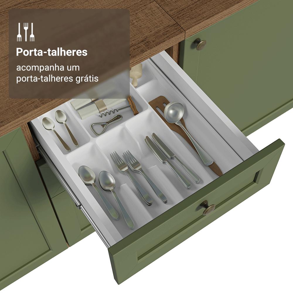 Balcão de Cozinha 40 cm 3 Gavetas Rustic/Verde Vik Madesa