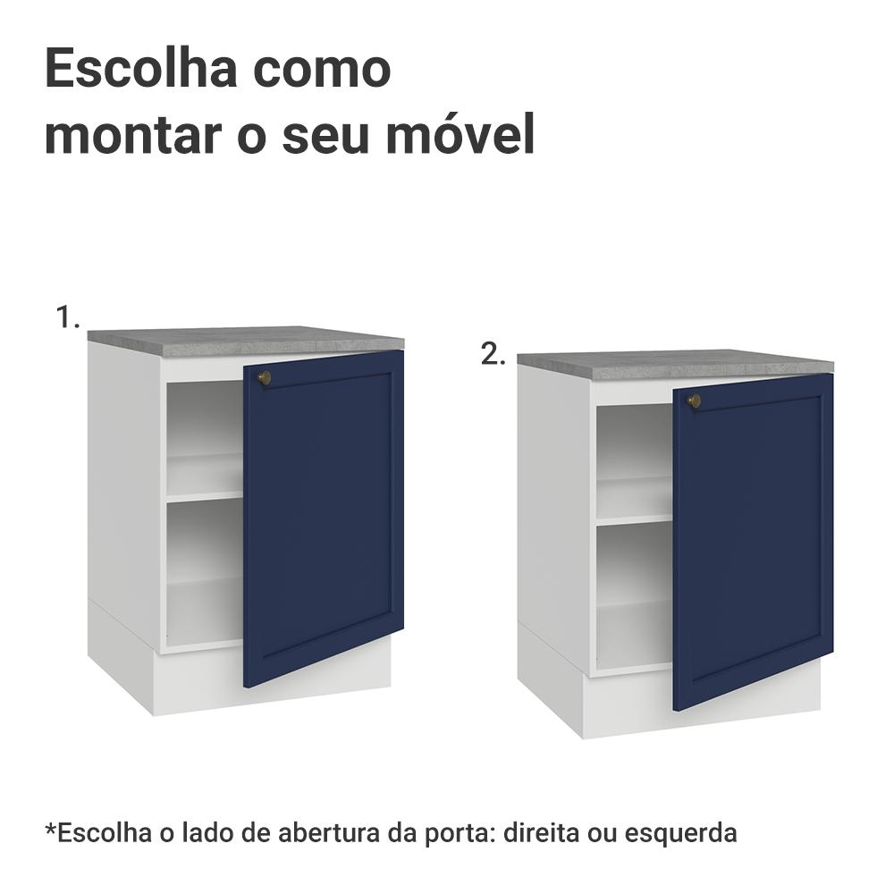 Balcão de Cozinha 60 cm 1 Porta Branco/Azul Vik Madesa