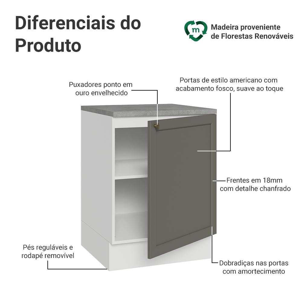 Balcão de Cozinha 60 cm 1 Porta Branco/Cinza Vik Madesa