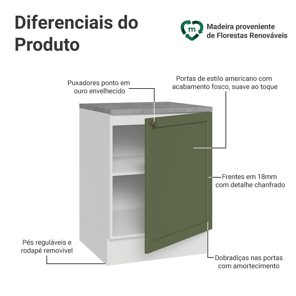 Balcão de Cozinha 60 cm 1 Porta Branco/Verde Vik Madesa