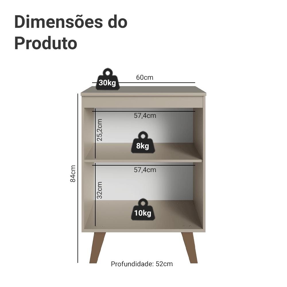 Balcão de Cozinha 60 cm 1 Porta Com Pés Crema Nice Madesa