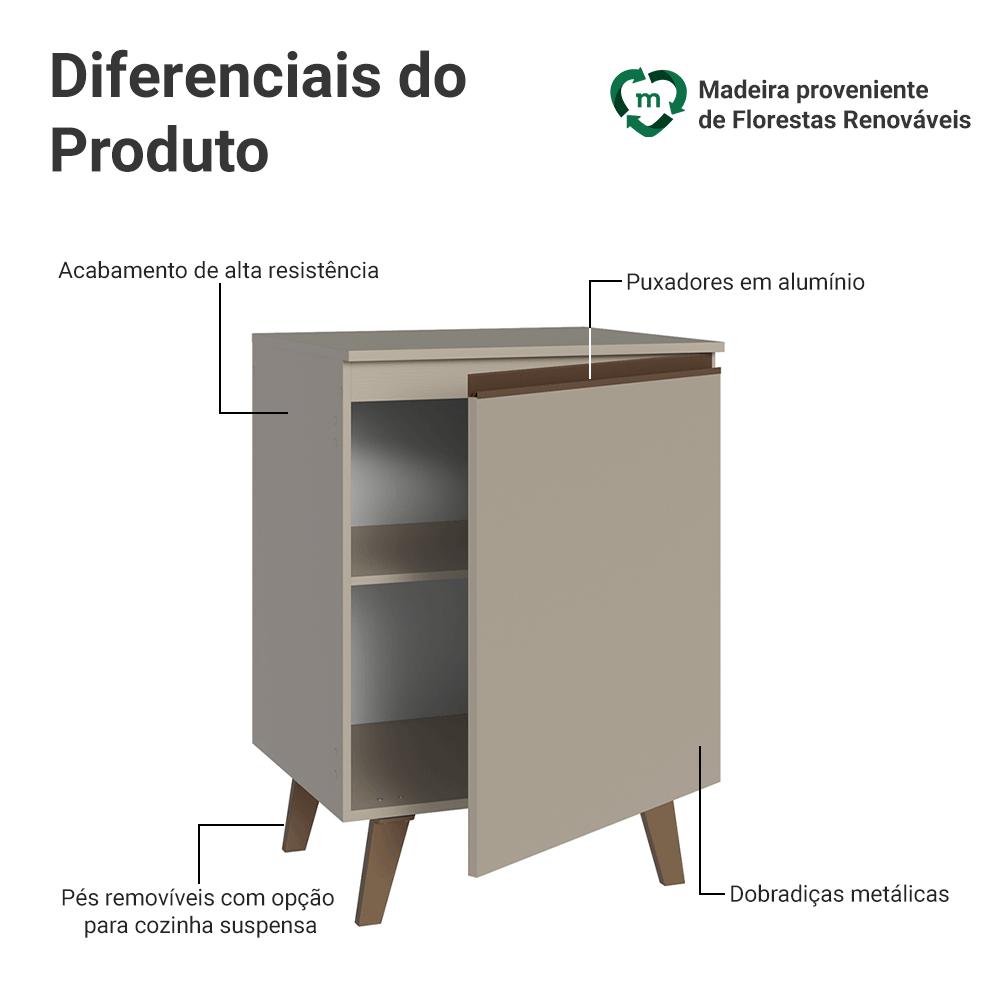 Balcão de Cozinha 60 cm 1 Porta Com Pés Crema Nice Madesa