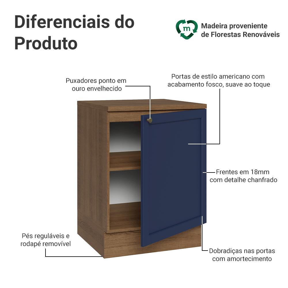 Balcão de Cozinha 60 cm 1 Porta Rustic/Azul Vik Madesa
