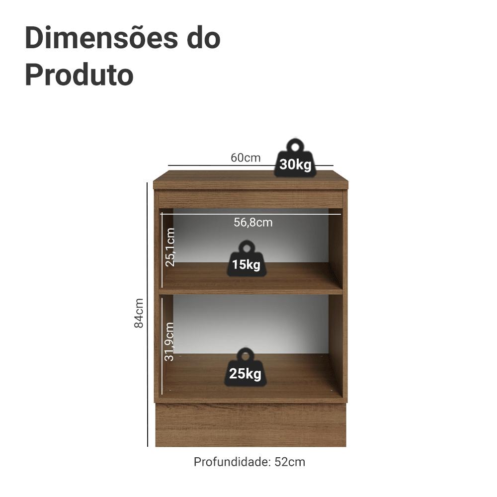 Balcão de Cozinha 60 cm 1 Porta Rustic/Branco Vik Madesa