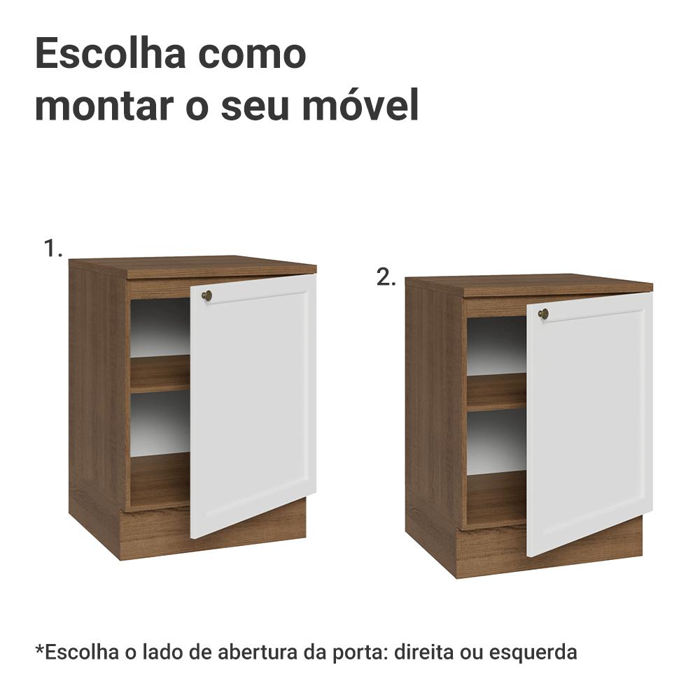 Balcão de Cozinha 60 cm 1 Porta Rustic/Branco Vik Madesa