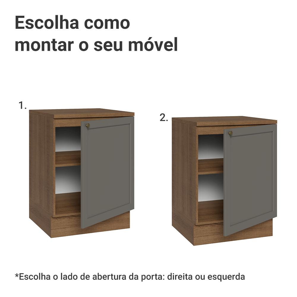 Balcão de Cozinha 60 cm 1 Porta Rustic/Cinza Vik Madesa