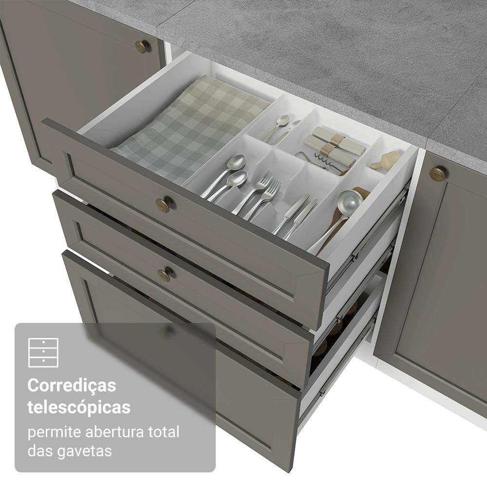 Balcão de Cozinha 60 cm 3 Gavetas Branco/Cinza Vik Madesa