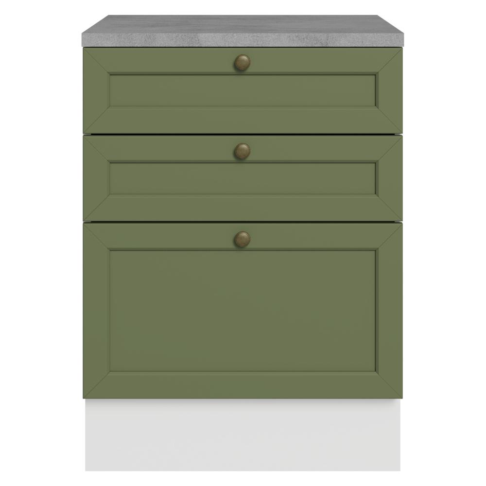 Balcão de Cozinha 60 cm 3 Gavetas Branco/Verde Vik Madesa