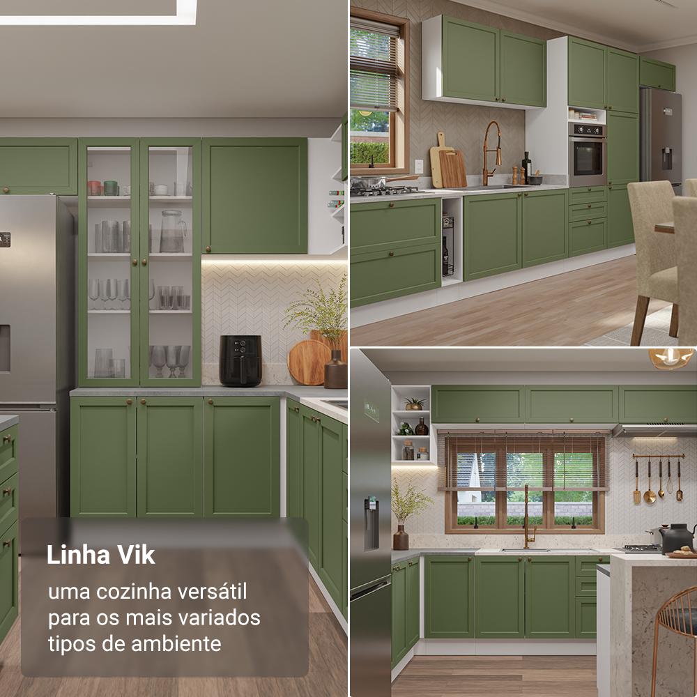 Balcão de Cozinha 60 cm 3 Gavetas Branco/Verde Vik Madesa