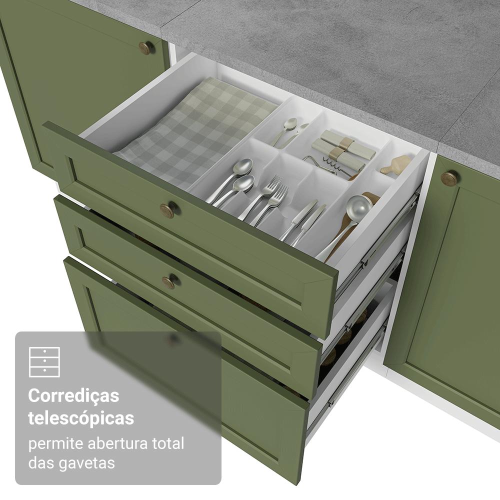 Balcão de Cozinha 60 cm 3 Gavetas Branco/Verde Vik Madesa