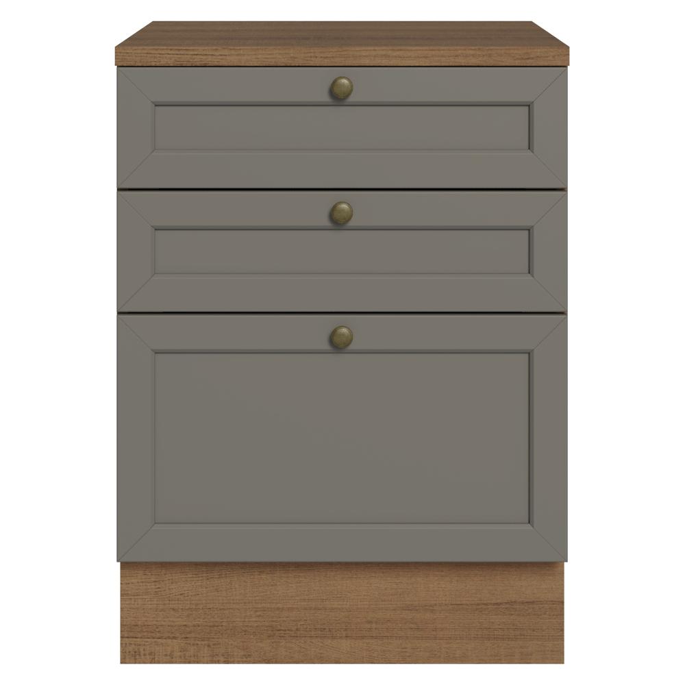 Balcão de Cozinha 60 cm 3 Gavetas Rustic/Cinza Vik Madesa